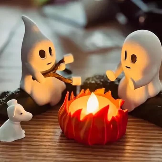 [Estoque pronto] Halloween Fantasma Fogueira Reunir Fantasma Fogueira Festa Decoração de Resina Pequenos Enfeites WJG