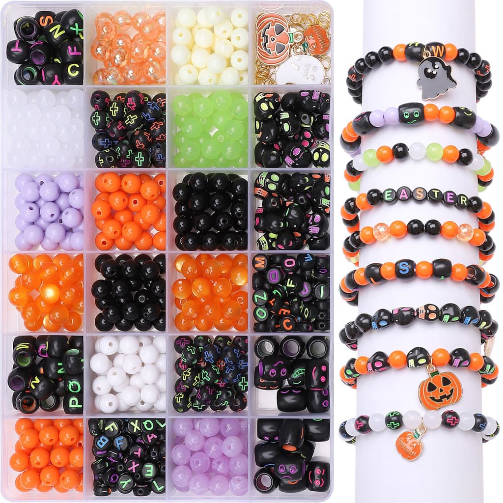 24 grade encaixotado acrílico liga de Halloween conjunto acessórios caixa artesanal DIY pulseira colar material conjunto