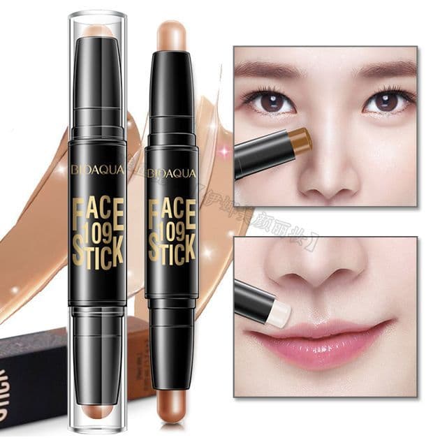 Caneta iluminadora de duas cabeças, corretivo, à prova d'água, ranhura para rasgo, sombra, lifting facial, ponte de nari
