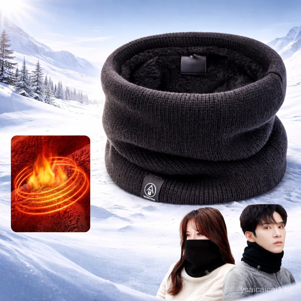 Cachecol Feminino Inverno Cachecol Masculino de Lã Balaclava Forrado