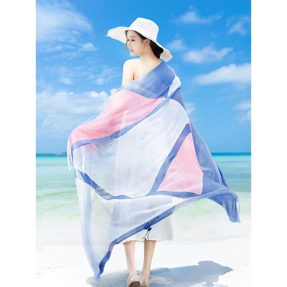 Qinghai viagem protetor solar lenço de seda cachecol feminino gaze de grandes dimensões verão estilo fino exterior xale