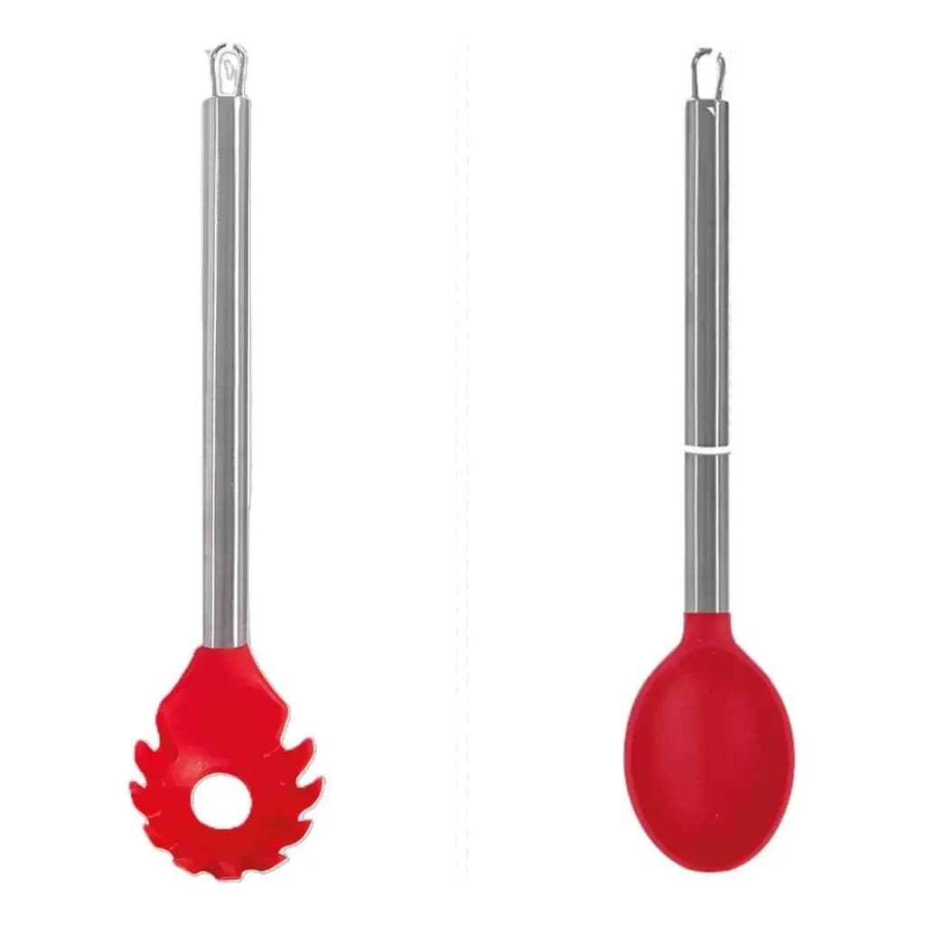 Kit 2 Utensílios Silicone Colher Pegador Cabo Inox Cozinha