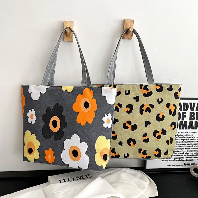 Nova Bolsa de Lona Estampada de Grande Capacidade em Estilo Étnico – Bolsa de Mão Estilo Coreano para Compras Femininas