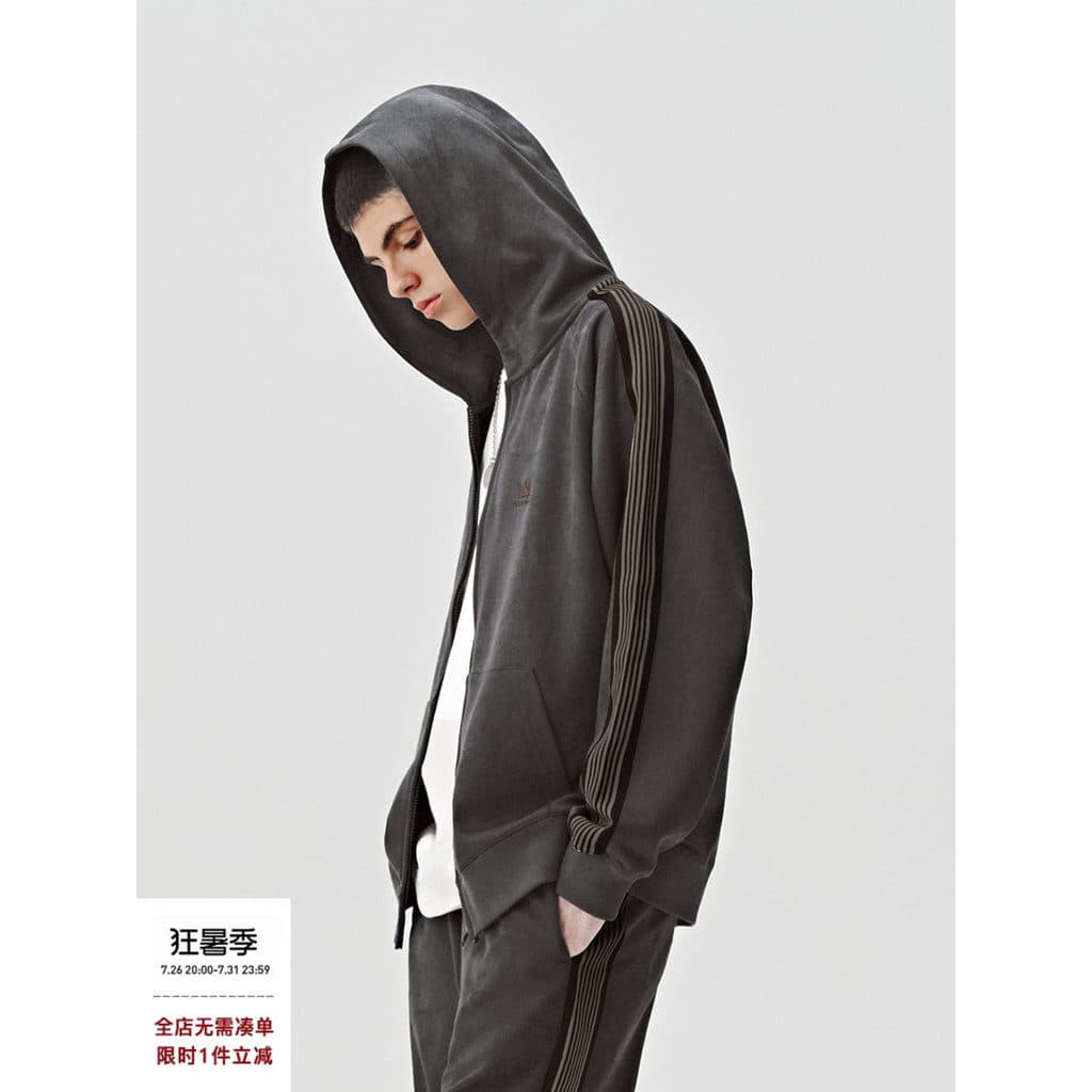[Item com desconto] 714street American Retro Camurça Manga Ombro Solta Moletom Com Capuz Cardigan De Malha