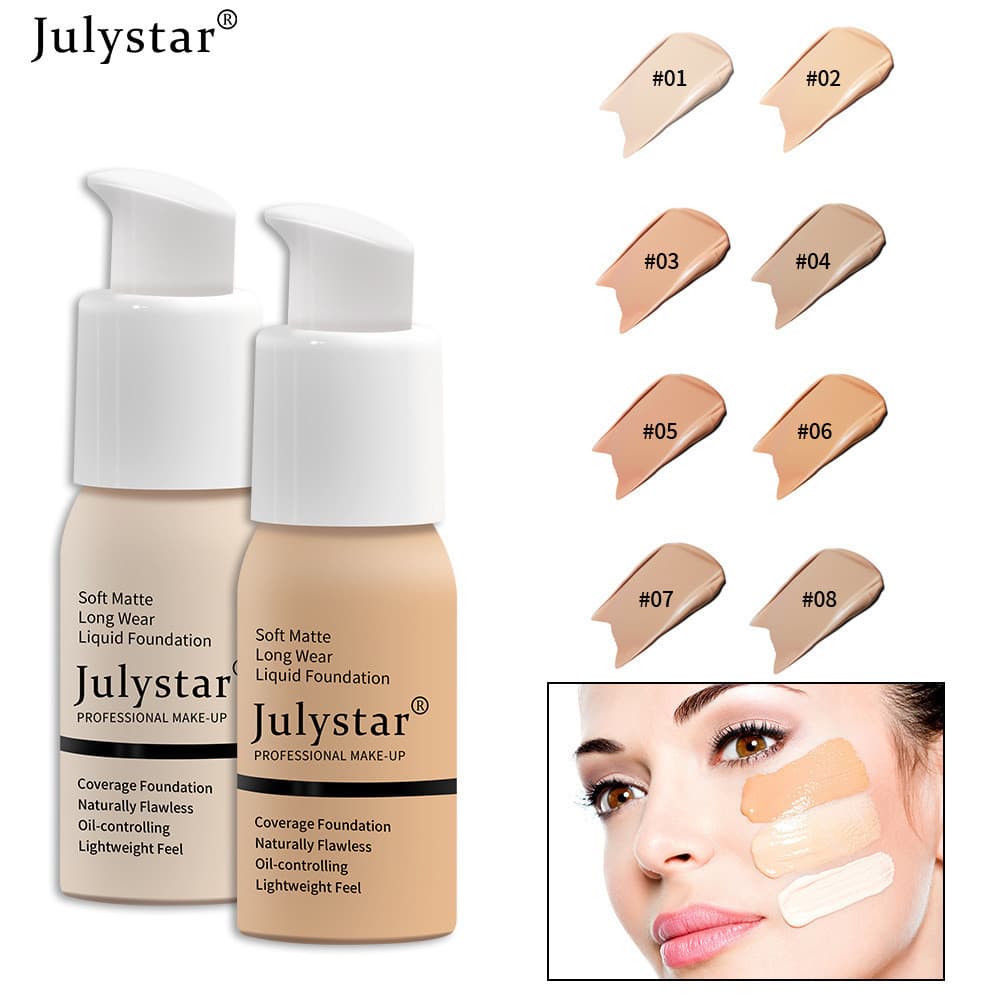 Julystar Base Líquida Corretivo Rosto Naturalmente Impecável Fosco Controle De Óleo De Longa Duração À Prova D'água