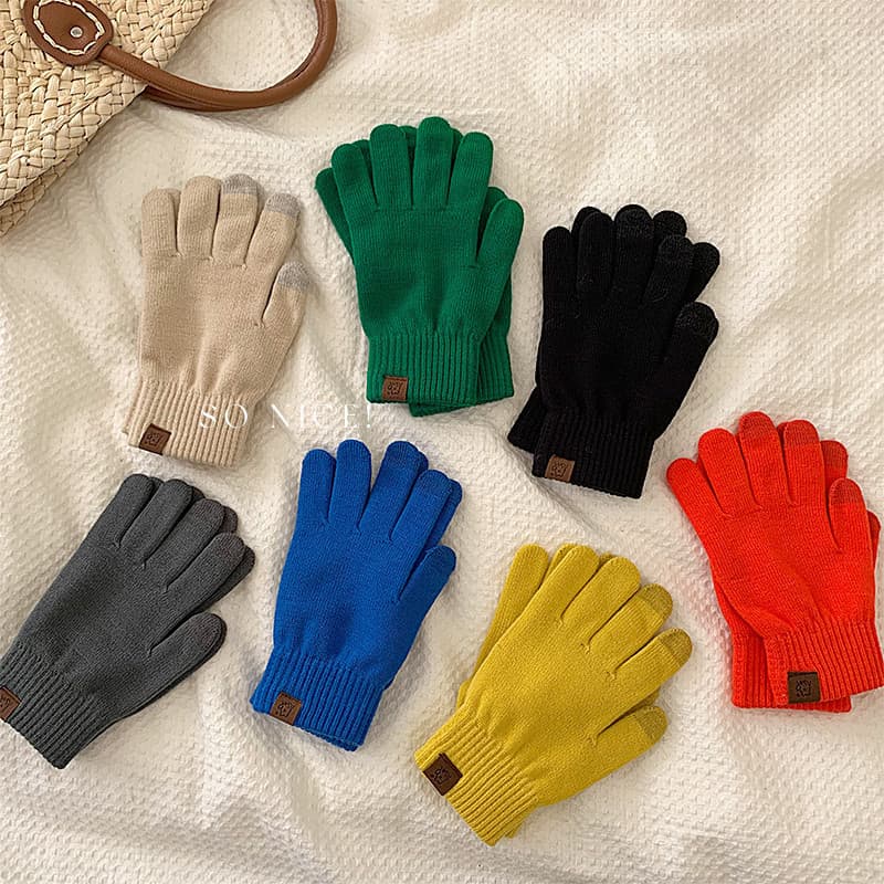 Outono inverno masculino feminino Klein luvas de lã azul malha cor sólida equitação estudantes à prova de frio quente