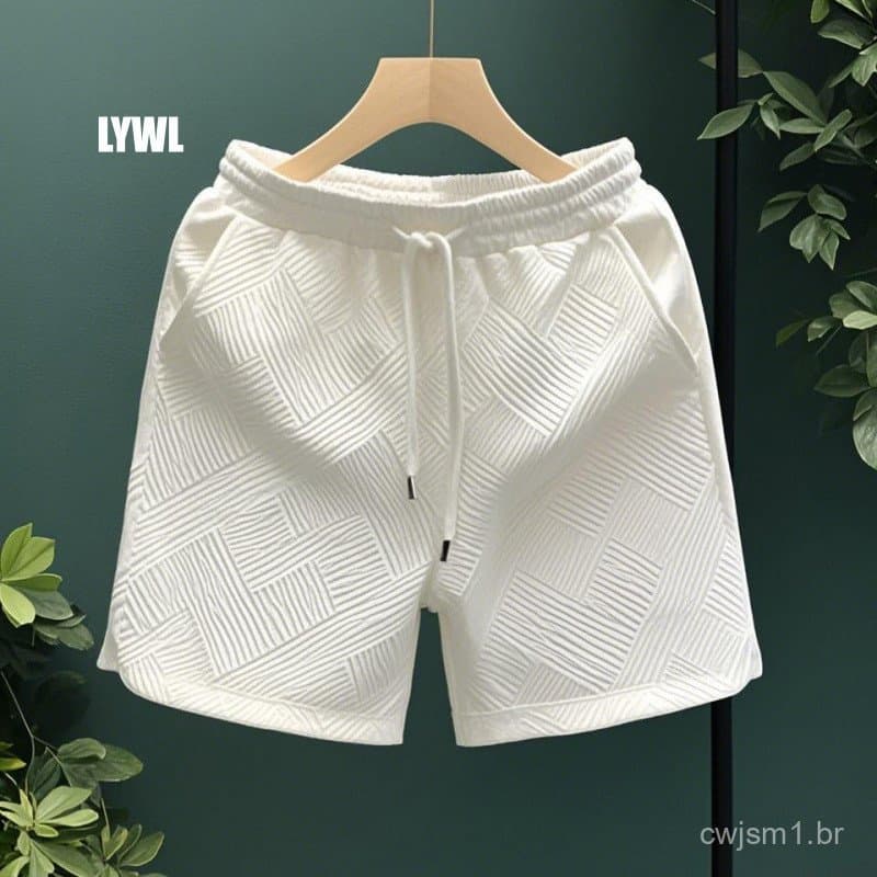 Shorts Masculinos 3D Diamond Twill Coreanos Simples e Casuais Brancos e Pretos
