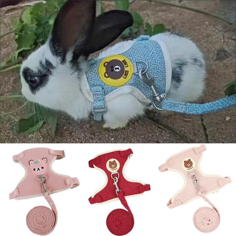 Conjunto de Coleira e Guia com Estampa de Desenho Animado de Gato e Coelho, Acessórios para Animais de Estimação, Roupa