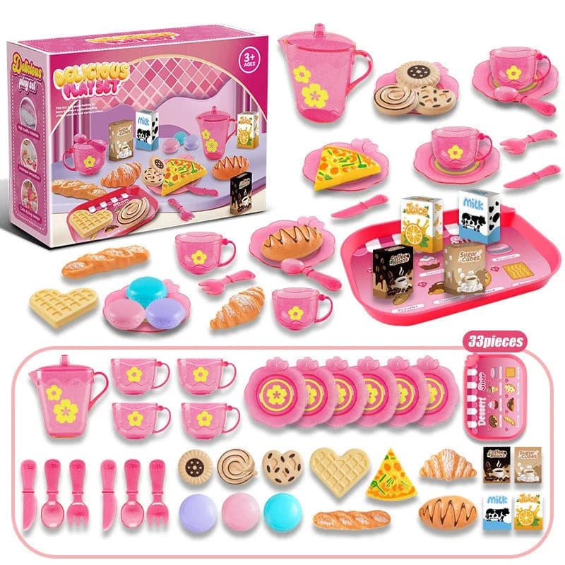 Conjunto de chá de brinquedo para meninas, para festa do chá, brinquedos infantis, comida de brinquedo.
