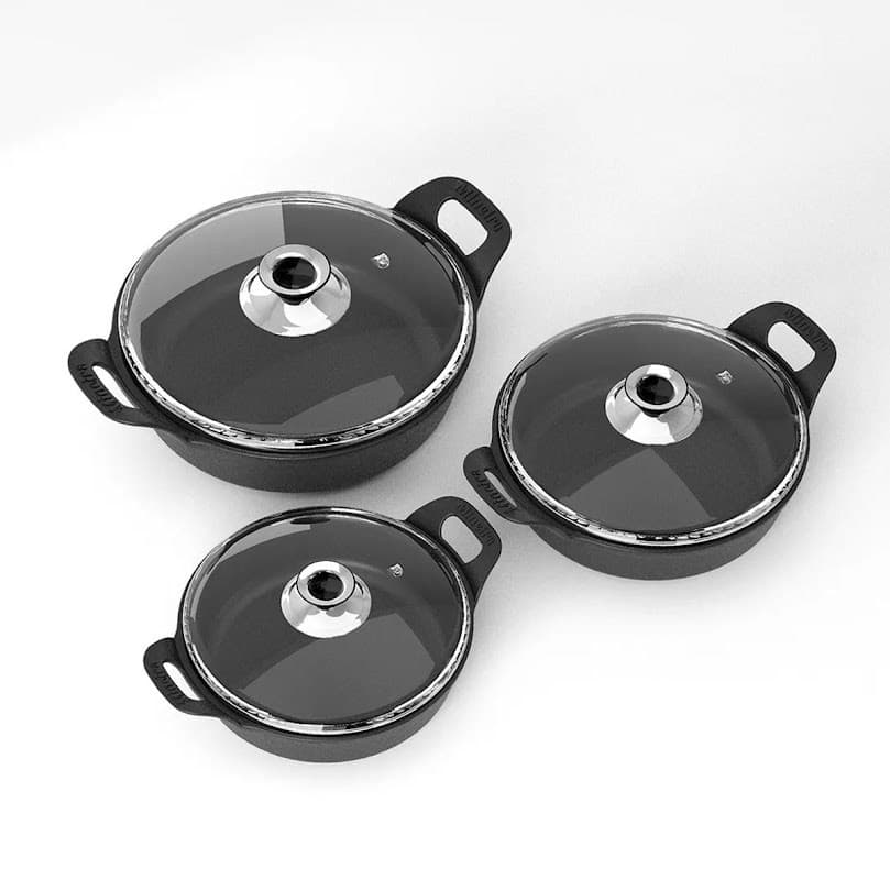 Kit Travessa Estilo 3pcs de Ferro Tampa Vidro Panela Mineira
