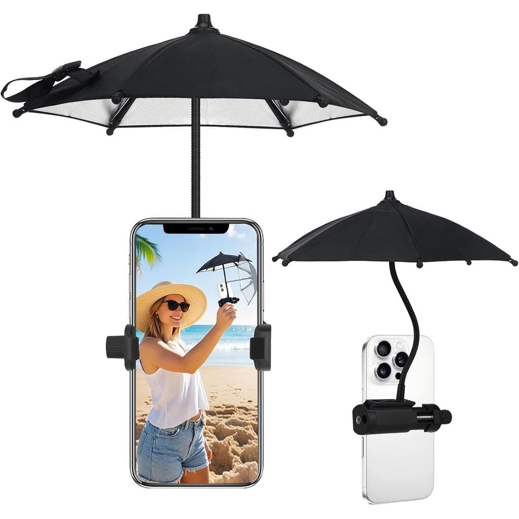 Guarda-sol com suporte de fixação, com cabo flexível e ajustável, mini guarda-sol potente para celular, proteção solar,