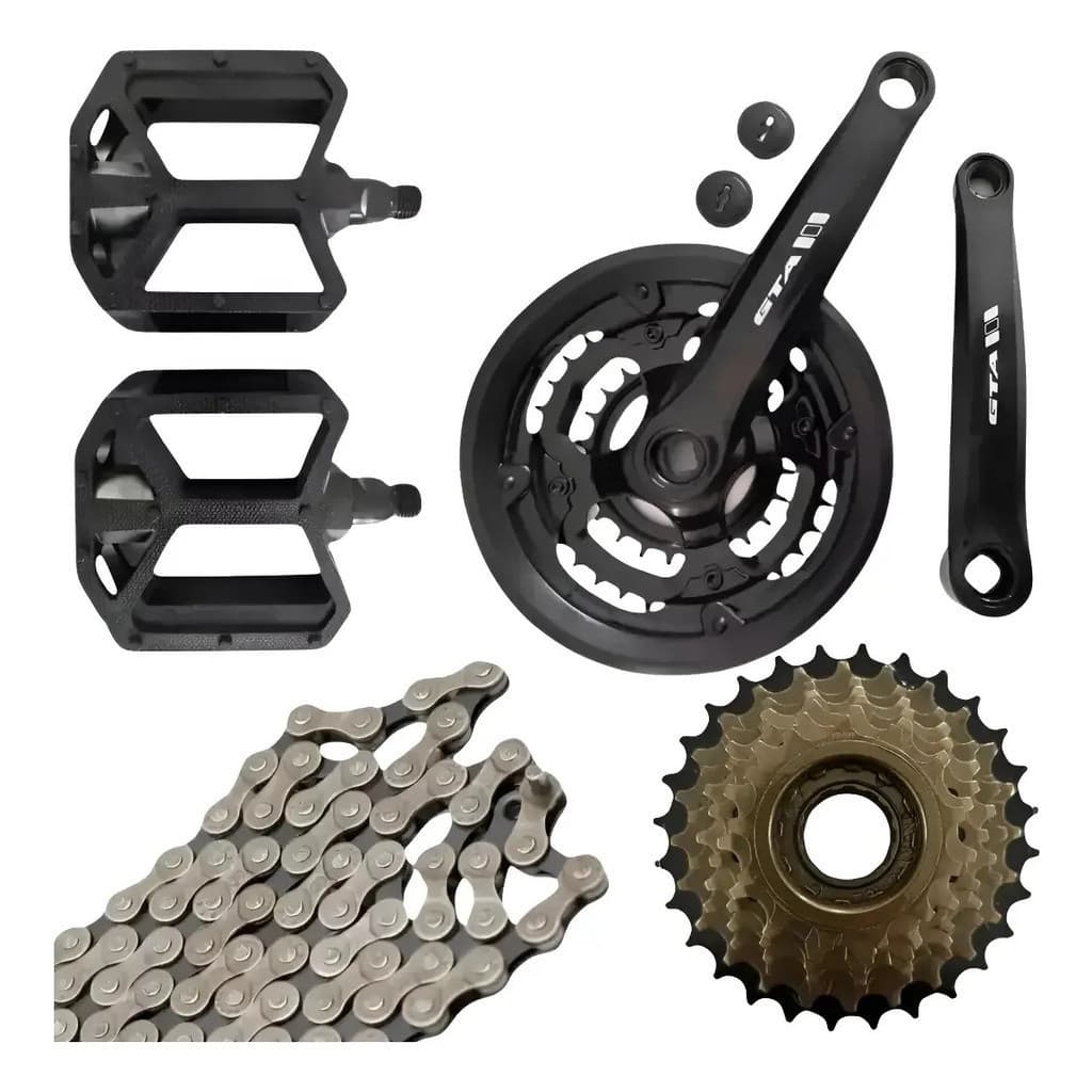 Kit Transmissão Bike 21 Marchas Aro 29 Pedivela Reduzido 42D, Pedal Nailon, Catraca 7v, Corrente