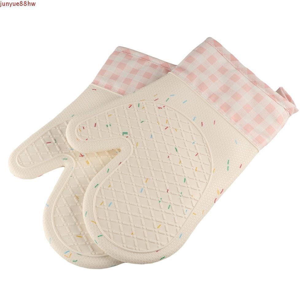 Luvas De Micro-Ondas JUNYUE , Silicone Antiderrapantes Xadrez Rosa Forno Com Isolamento Térmico Anti-Escaldante