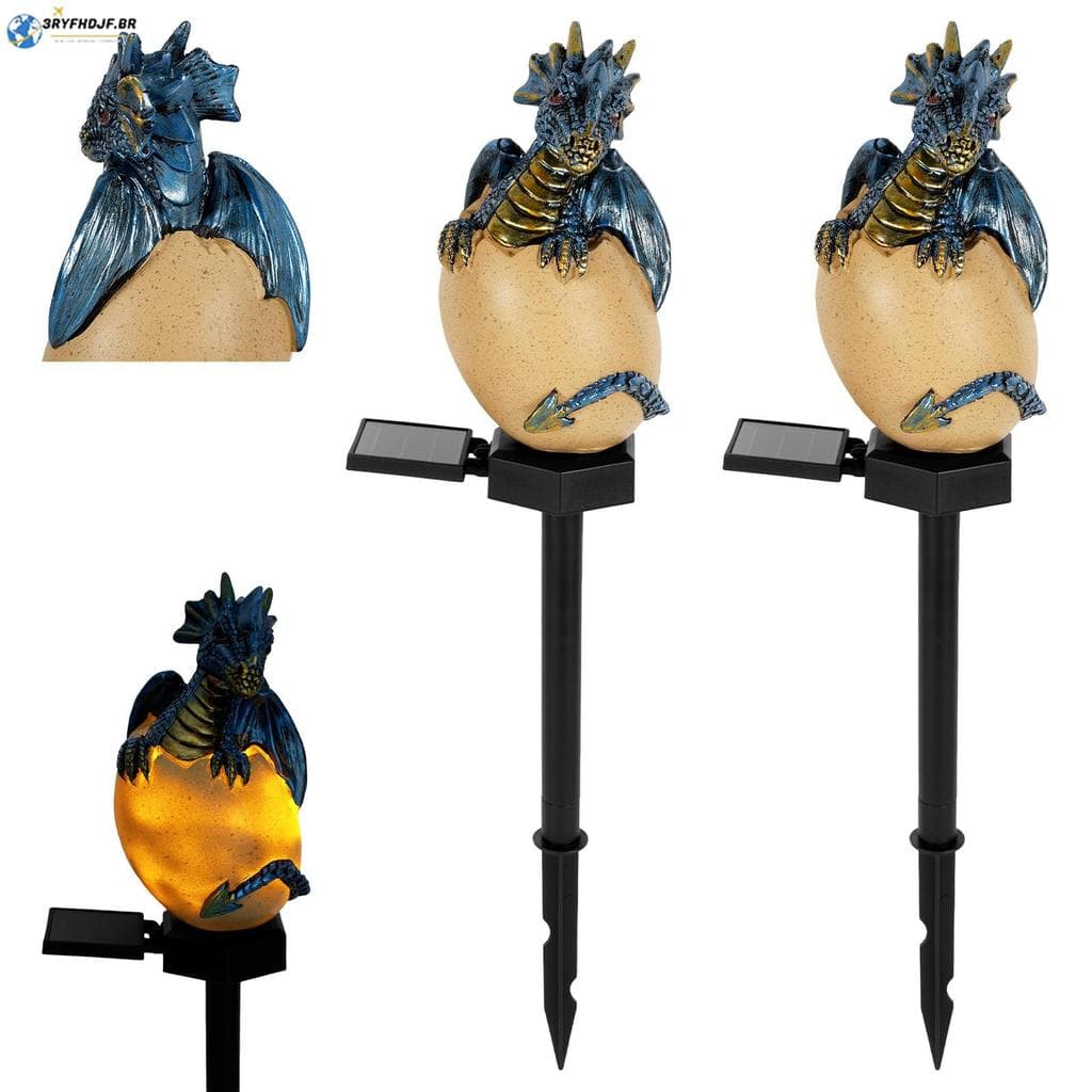 2 Pçs Estátua De Dragão Ovo Luz Solar Jardim Lâmpada Para Páscoa Gramado Quintal Arte Decoração Ao Ar Livre (Azul) SHOPS
