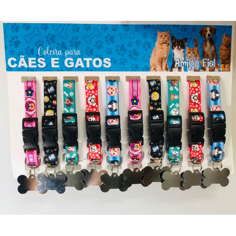cartela de coleiras para gatos e cachorros( com guias ou sem guias)