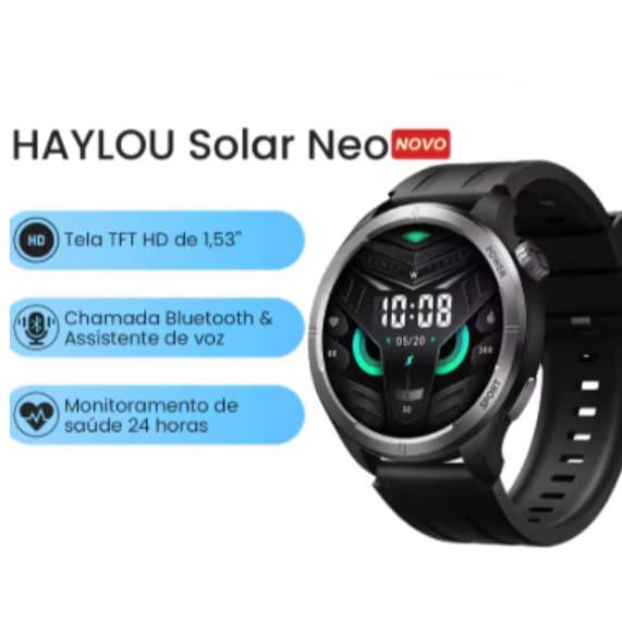OFERTA Top Smartwatch Haylou Solar Neo - Versão Global Faz Chamadas + Bluetooth + Bateria 30 Dias - PRETO