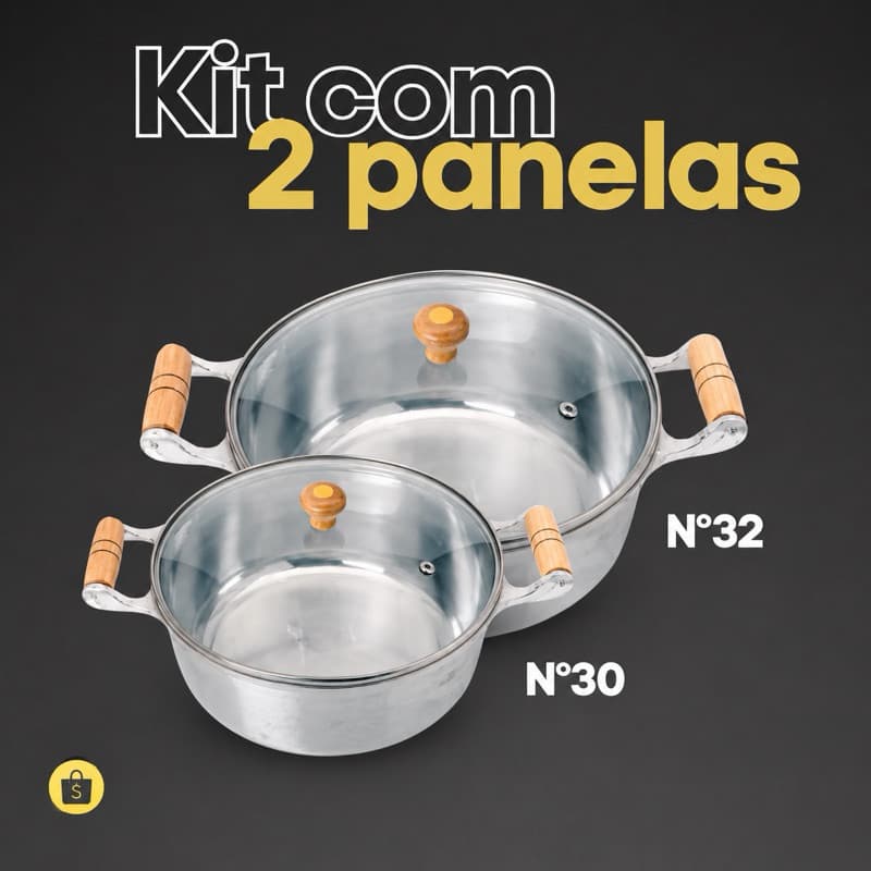 Kit com 2 Caçarolas Nº30/32 LINHA PREMIUM com TAMPA DE VIDRO