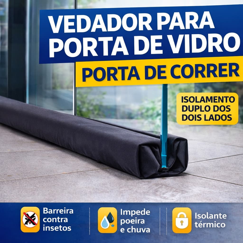 Vedação Inferior Porta de Vidro de ABRIR E CORRER | Barreira Anti Insetos e Poeira | Encaixe Duplo