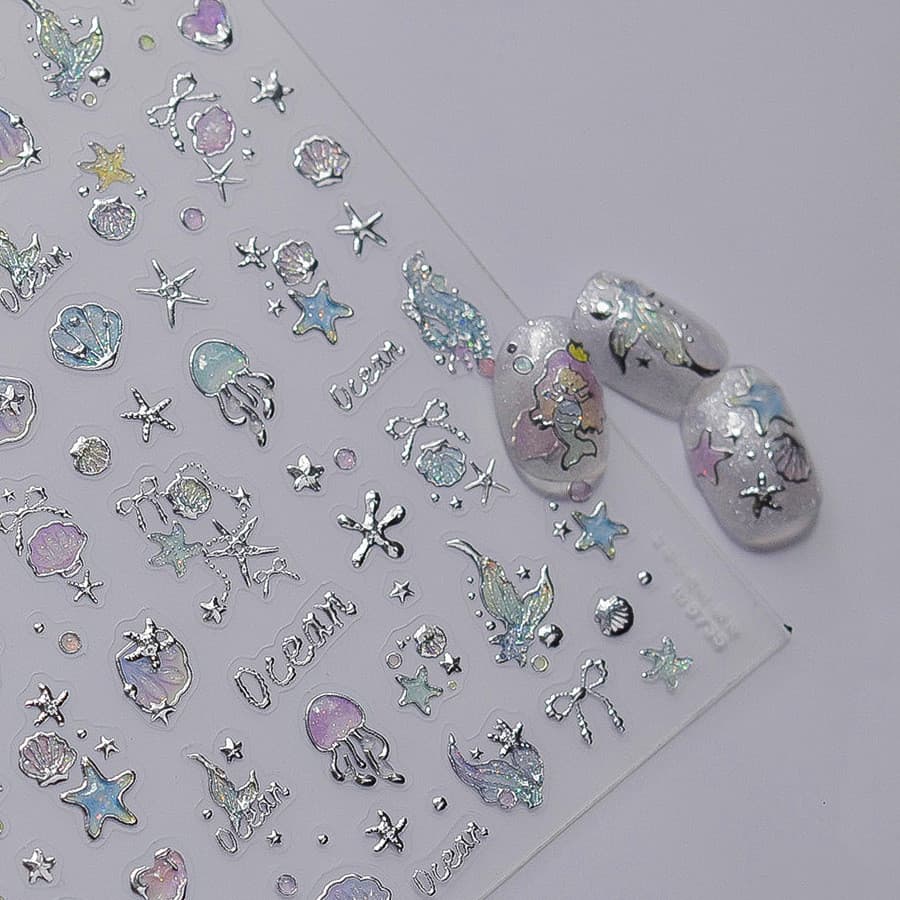 Adesivos de manicure brilhantes, moldura brilhante e prateada, decalques de manicure elegantes, estilo elegante e luxuos