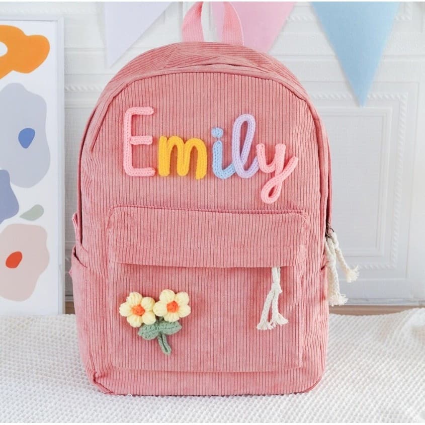 Mochila Feminina Listrada com Bordado, Estilo Preppy para Escola e Uso Diário