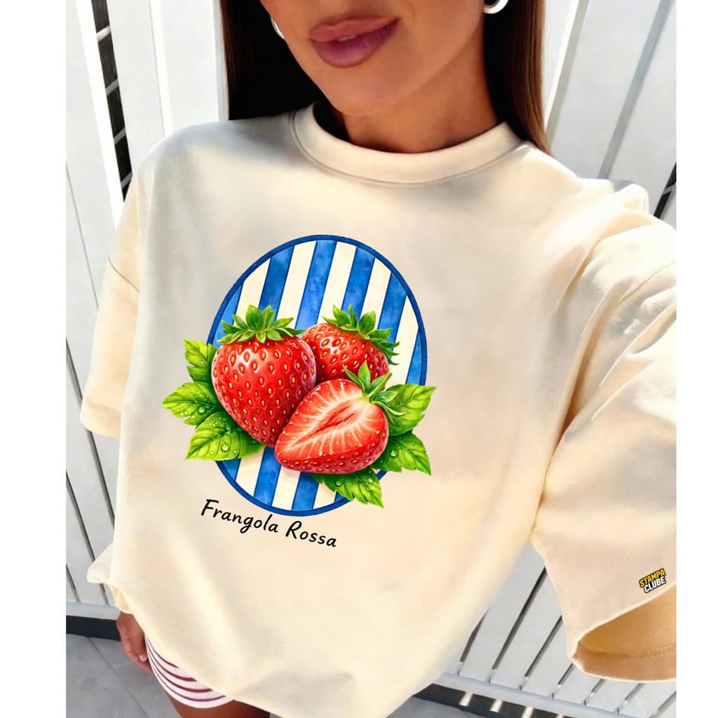 Camiseta Moda Feminina Frutas Camisa Blusa T-shirt Oversized 100% Algodão Estilosa Confortavel
