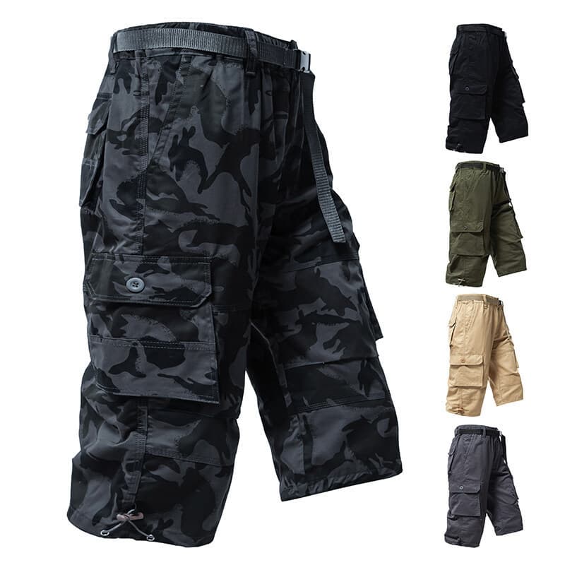 Calça Capri Masculina De Algodão Solta Plus Size Casual Verão Shorts Cargo Com Vários Bolsos