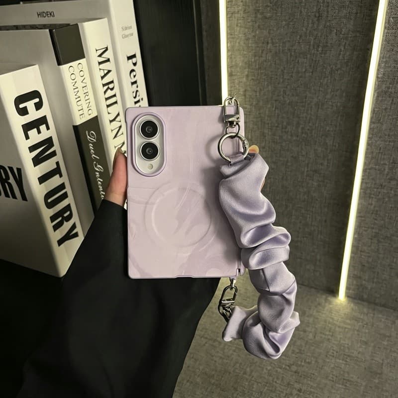 Coreano Roxo Seda Padrão Magnético Caso De Telefone Com Alça De Lenço Portátil Para Galaxy Z Fold8 Largo Fold8 Capa Tras