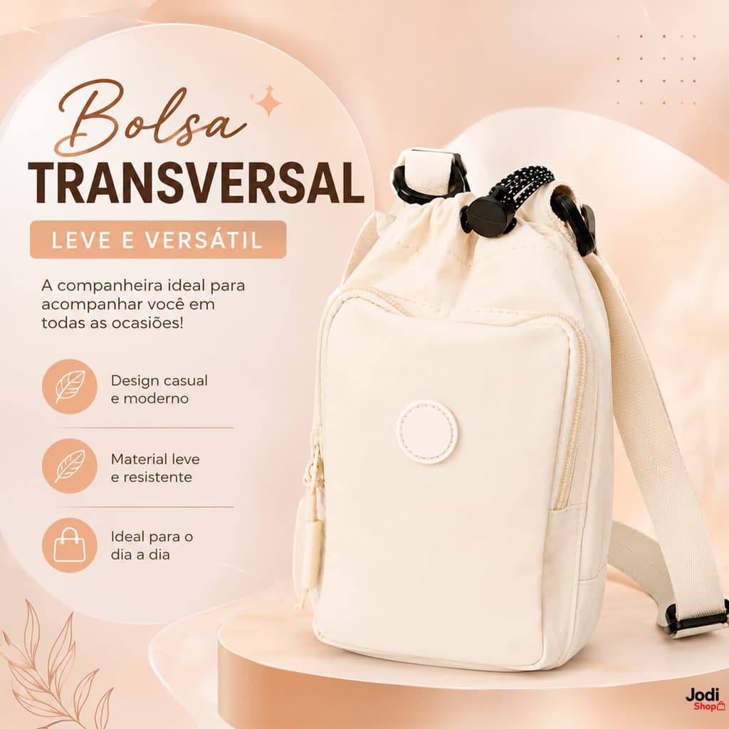 Bolsa Transversal Pequena Feminina com Alça Larga Regulável e Fechamento por Cordão Superior