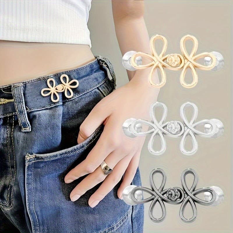 2/4 Unidades De Fácil Instalação , Sem Costura , Botões De Aperto De Cintura Jeans , Fivela De Ajuste De Metal De Flor R