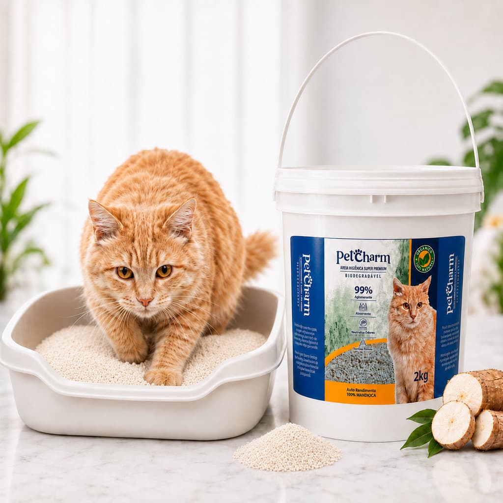 Areia Higiênica Premium para gatos 100% Mandioca Areia Biodegradável Caixa de Areia Gatos