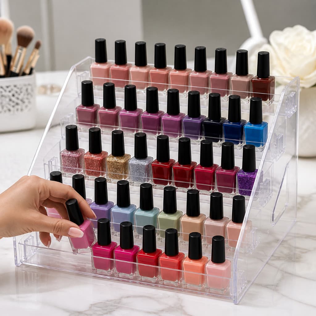Organizador de Esmaltes Acrilíco Transparente Expositor Porta Esmaltes 3 ou 5 Prateleiras Suporte para Manicure