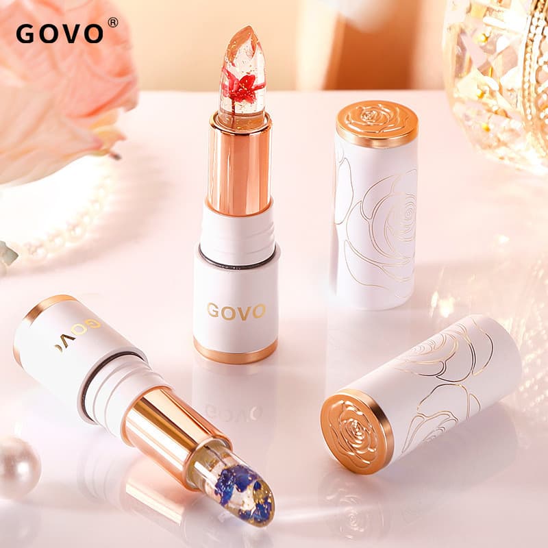 GOVO flor gelo cristal batom que muda de cor folha de ouro batom brilho de água hidratante batom tipo copo antiaderente