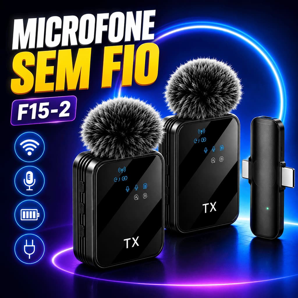 Microfone Lapela Sem Fio F15 Dual Tipo-C Redução De Ruído Gravador De Áudio Plug And Play Podcast Entrevista Vídeo Top