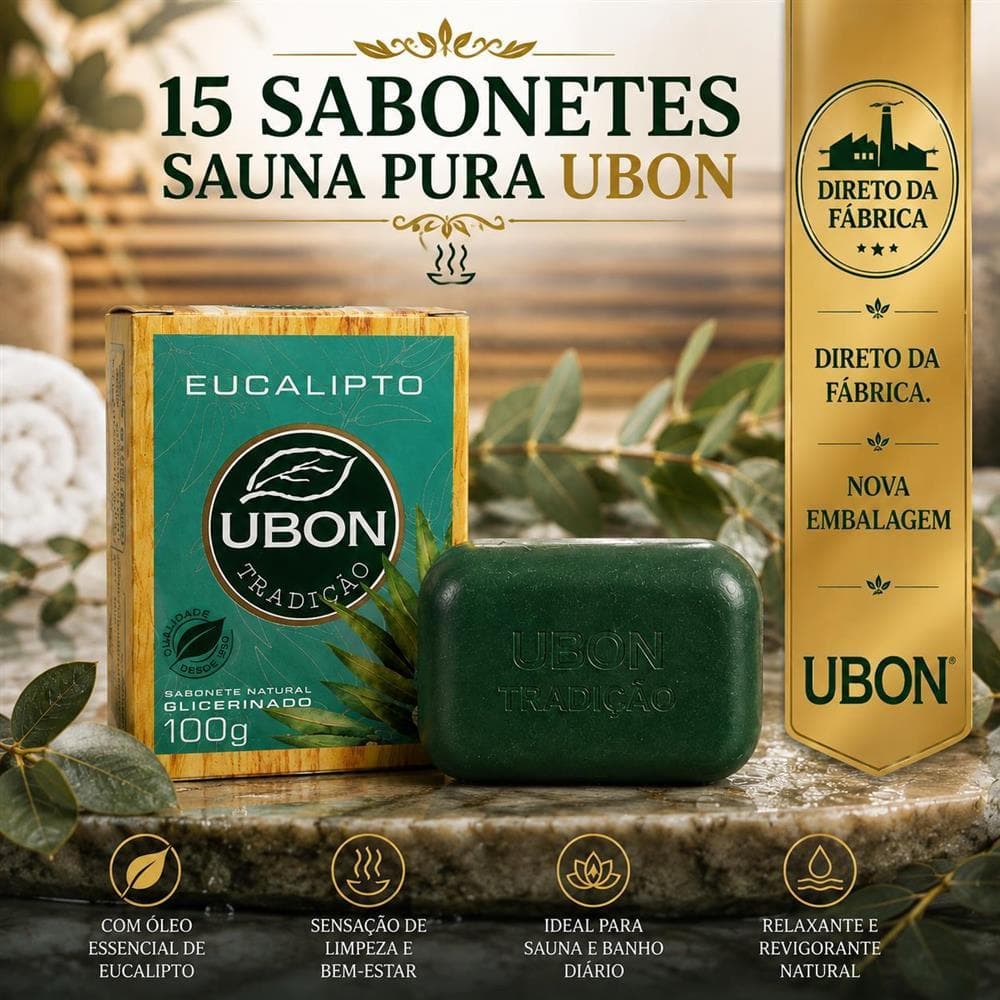 Kit 15 Sabonetes Sauna Pura Eucalipto Ubon 100g | Sabonete Glicerinado Eucalipto | Banho E Sauna | Direto Da Fábrica
