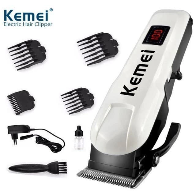 Promoção Máquina Kemei KM-809A Profissional: Sem Fio, Visor LCD, Bivolt e 4 Pentes