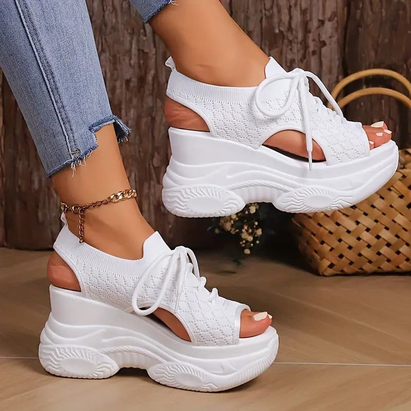 Nova Moda Verão Confortável Cunha Luz Sandálias Romanas Mulheres Antiderrapante Sola Grossa Rendas Sapatos Casuais