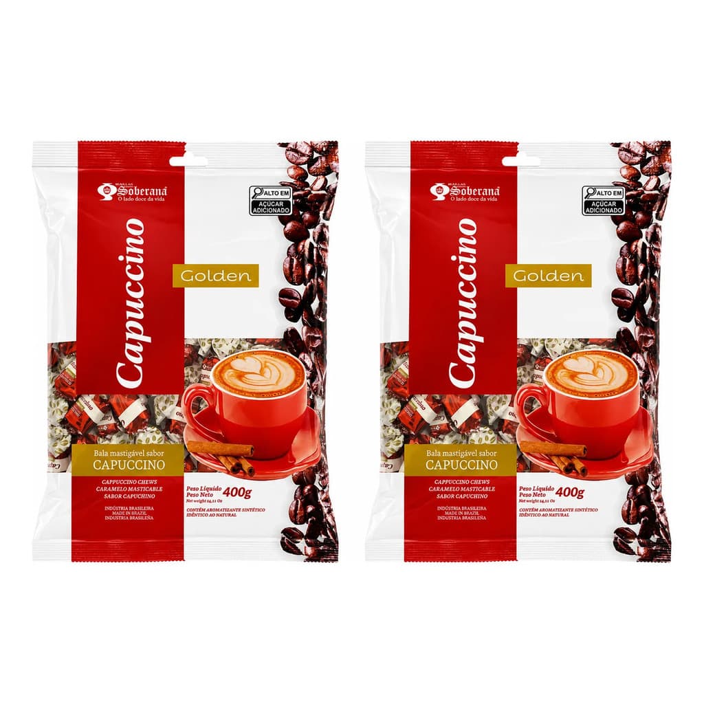 Pack 2 Pacotes Bala Mastigável Capuccino Golden Soberana 800g Total Original