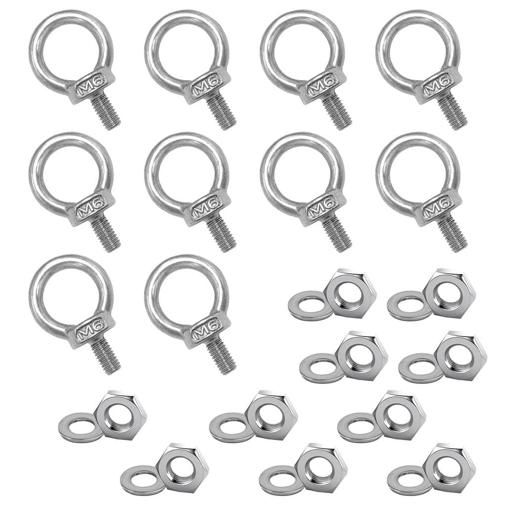 10 Peças Parafusos Olhal M6 com Porcas, Parafuso Olhal de Elevação em Aço Inoxidável UNC, Parafuso Olhal de Anel de Ombr
