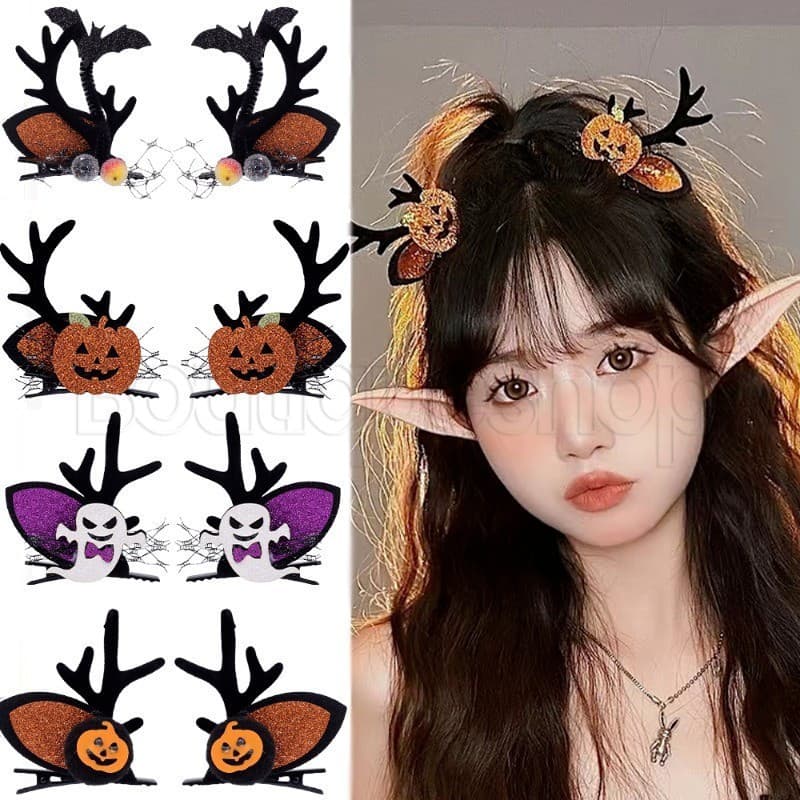 Grampos De Cabelo De Chifre Fantasma De Abóbora De Halloween-Acessórios Para Cosplay-Presilhas De Franja Lateral Engraça
