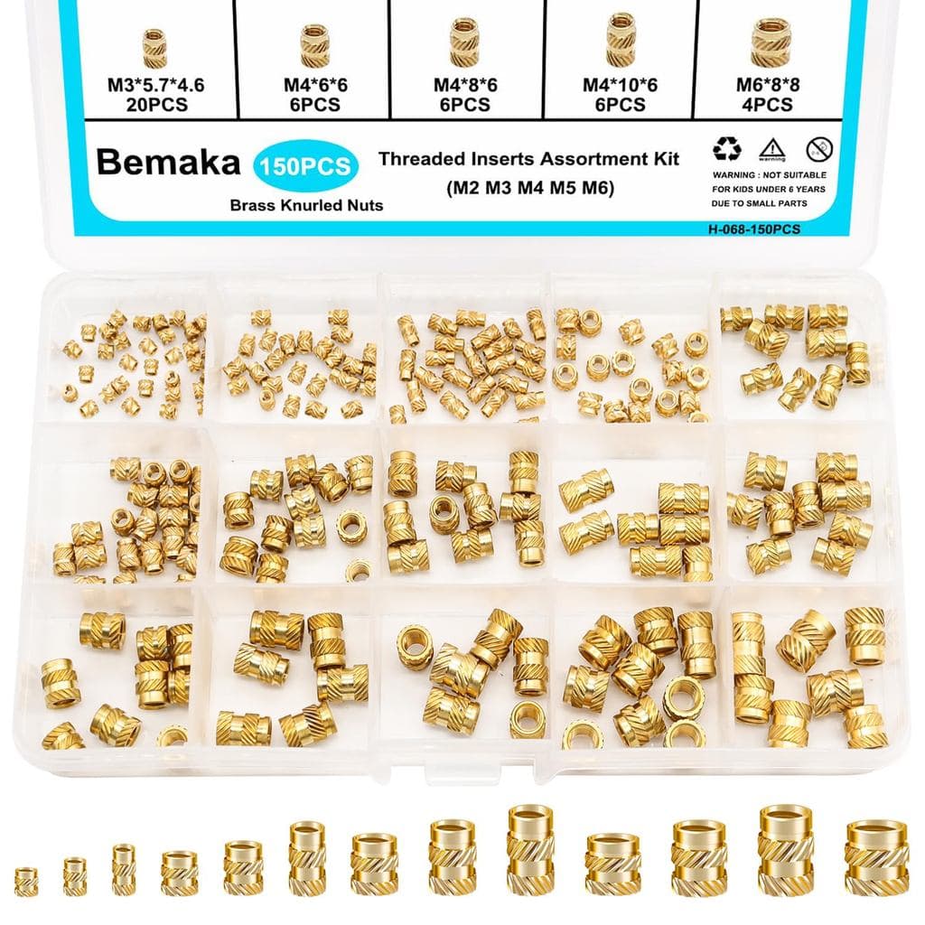 Insertos Rosqueados para Plástico, 150 Peças de Insertos Termofixados M2 M3 M4 M5 M6 com Rosca Fêmea, Kit de Sortimento