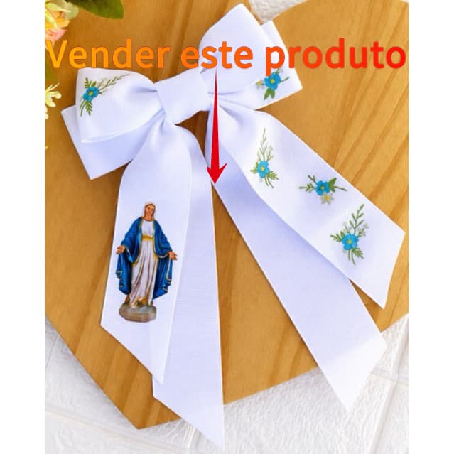 Laço Nossa Senhora Das Graças, Laço Infantil, Laço Branco, Laço Religioso, Laço na Presilha Laço Eucaristia
