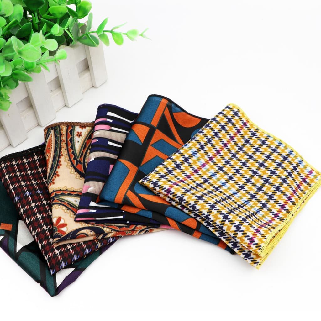 ZONFAZ Lenço De Chiffon Vintage De Poliéster Lenços Quadrados De Bolso Masculino Geométricos Listrados