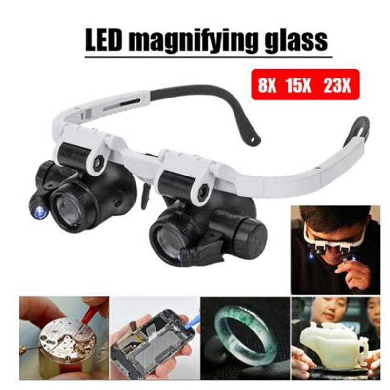 Hot > Lupa De Óculos Com Luz LED 8X 15X 23X Joalheiro Para Relojoeiro
