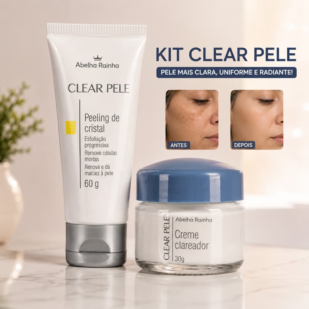 Kit Clareador Manchas e Melasma Creme Noturno + Peeling de Cristal Clear Pele Abelha Rainha