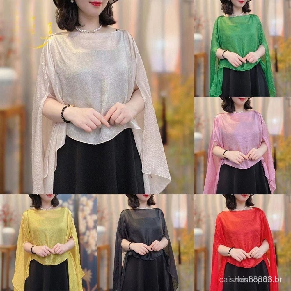 SUBEI Capa De Baile De Noite , Xale Feminino De Chiffon De Cor Pura , Comprimento Superior , Cachecol Fashion , E