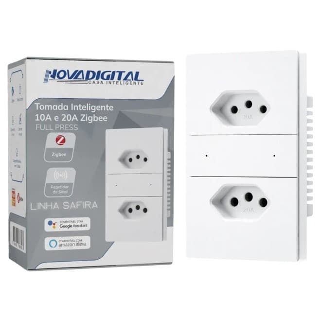 Tomada Dupla Inteligente Zigbee  Branco Linha Safira Novadigital