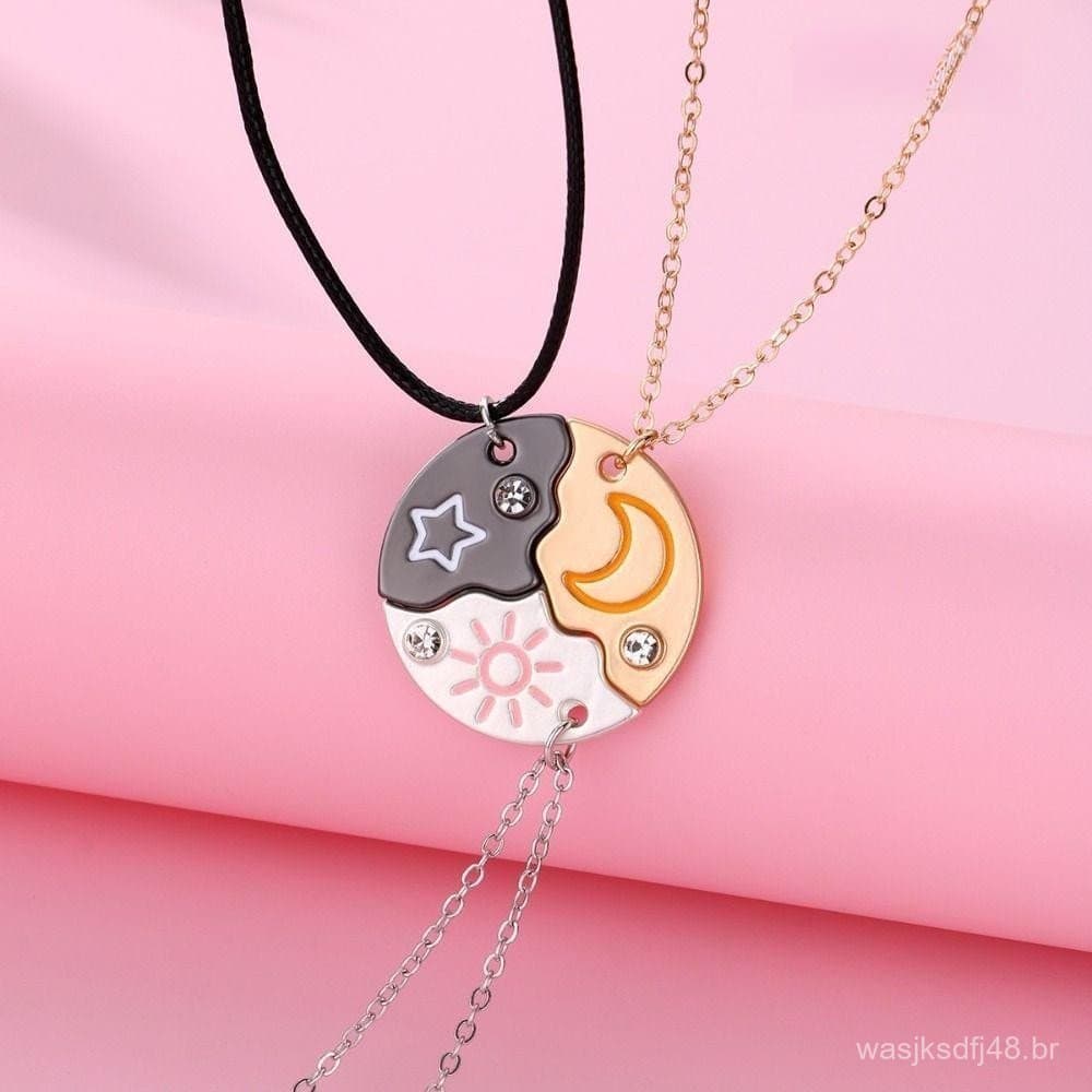 HOURE 3 Peças De Colar De Melhor Amigo , Liga Galvanizada Sun Star Moon , Combinação