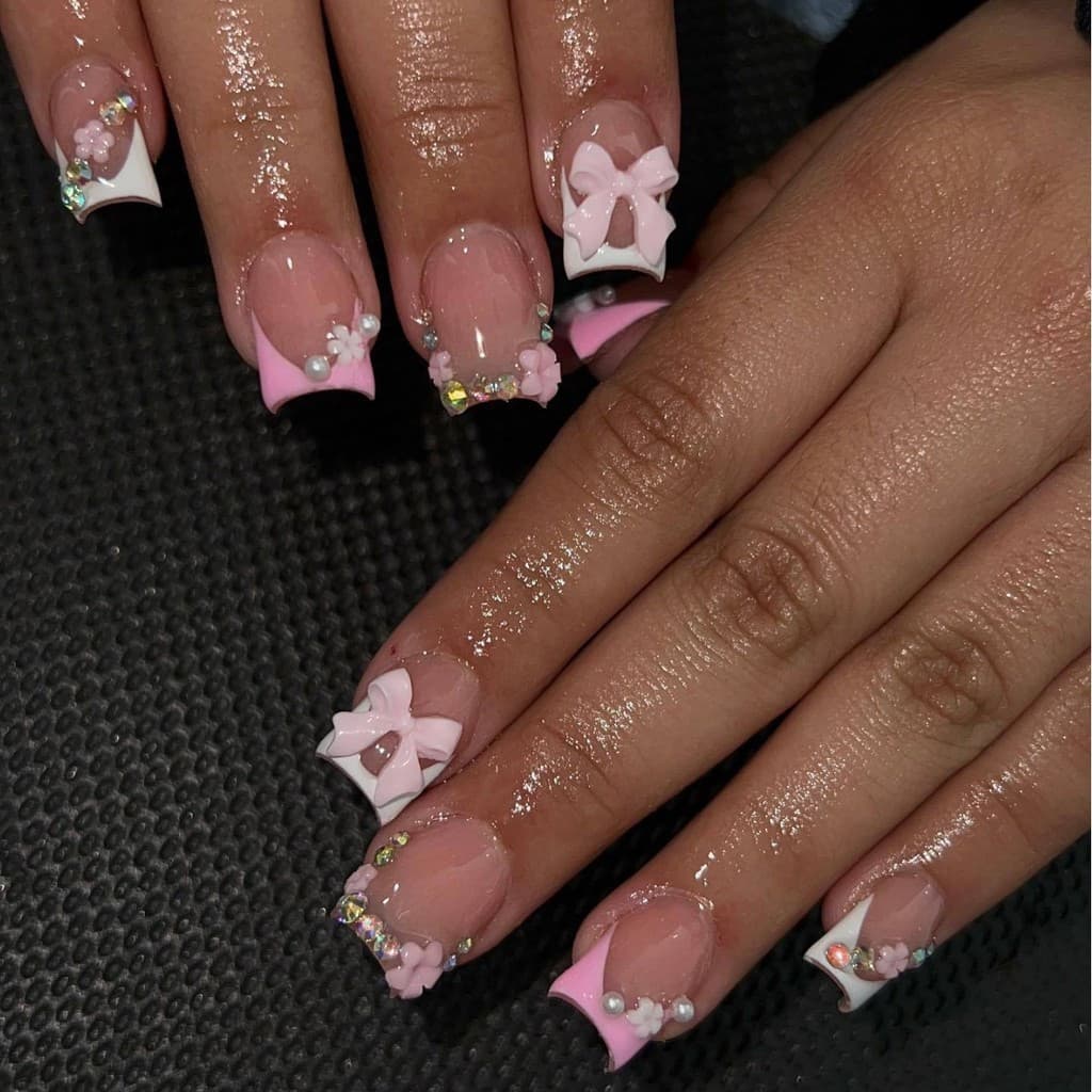 Flor dedicada remendo prego rosa beleza francesa strass senhoras