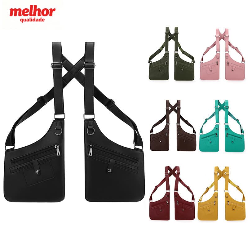 Mochila estilo funcional Bolsa de peito PU Mochila de peito com vários compartimentos Alça de ombro ajustável Anti-roubo