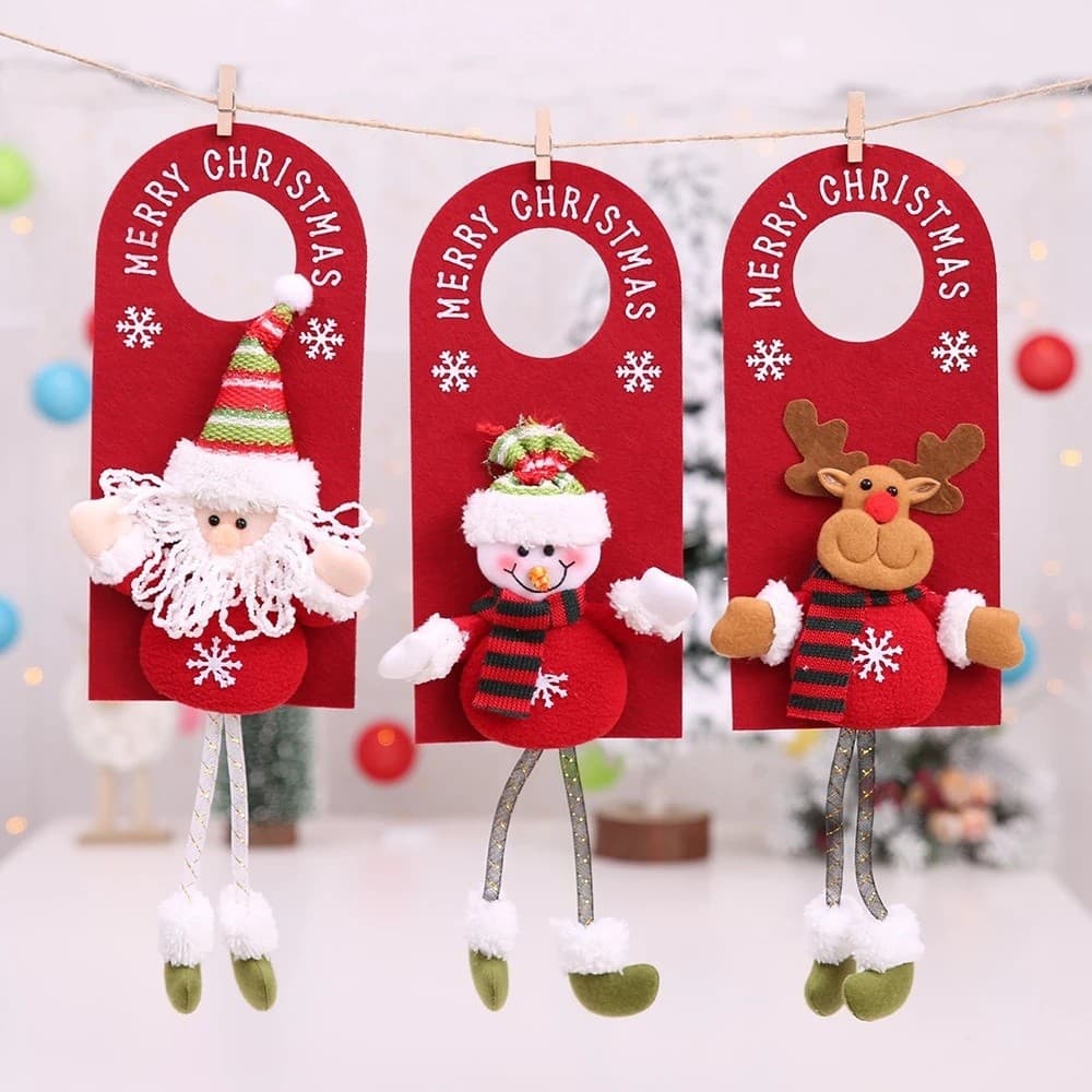 Enfeites De Maçaneta De Porta De Natal , Decorações Festivas Suspensas , Boneco De Neve , Papai Noel , Alce Para Festa E